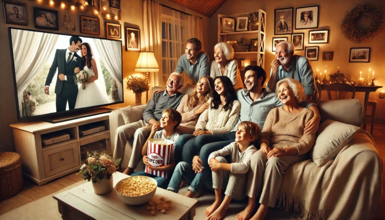 Family watching tv